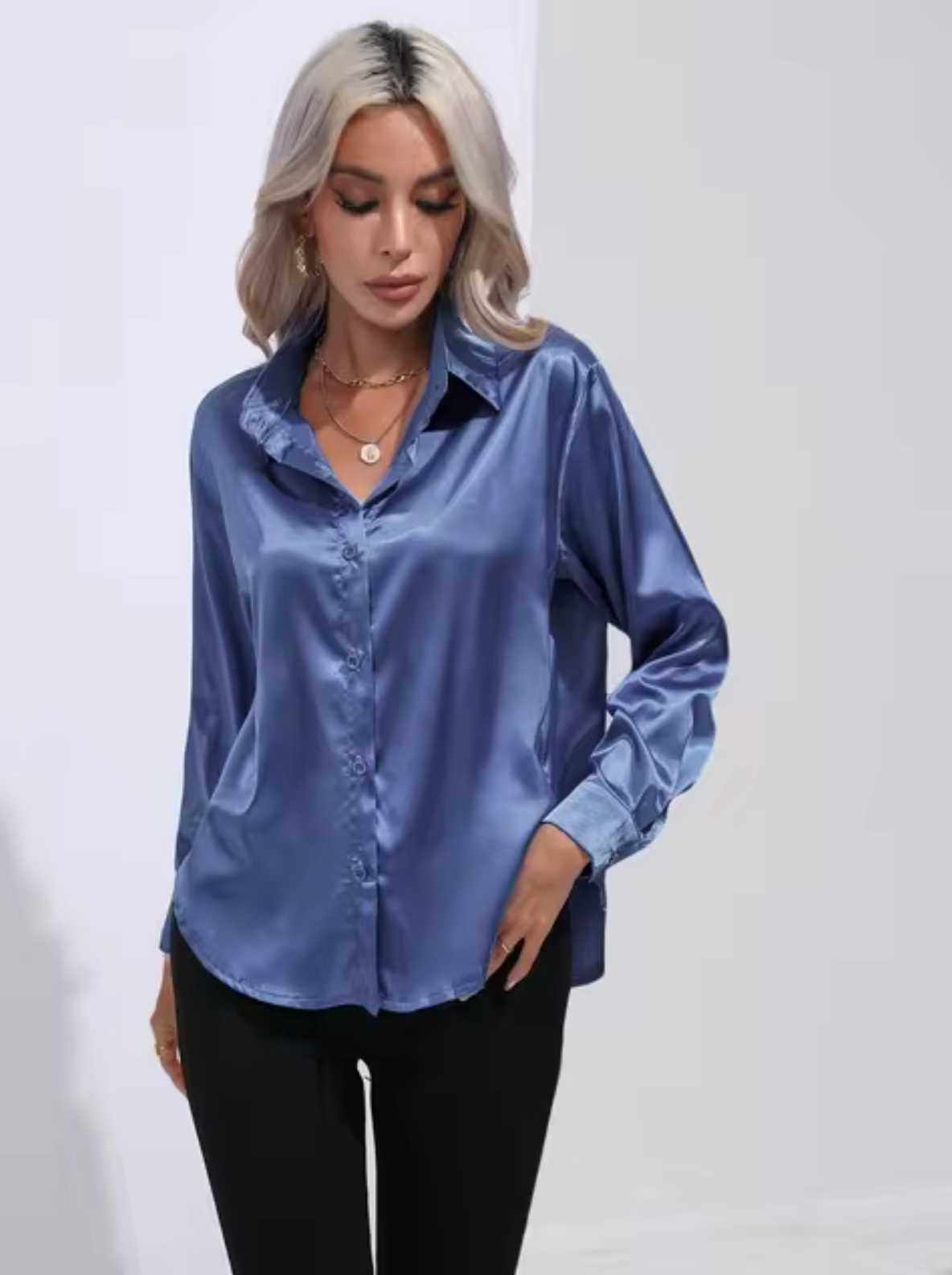 Eleanor® | Long Sleeve Satin Blouse