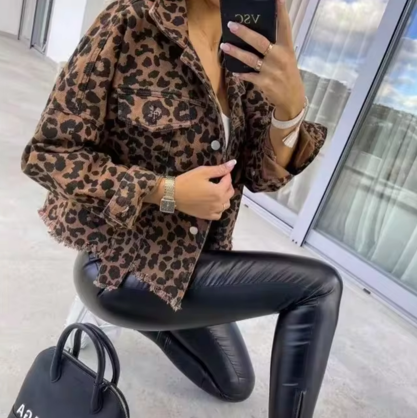 Emilia | Leopard print denim coat