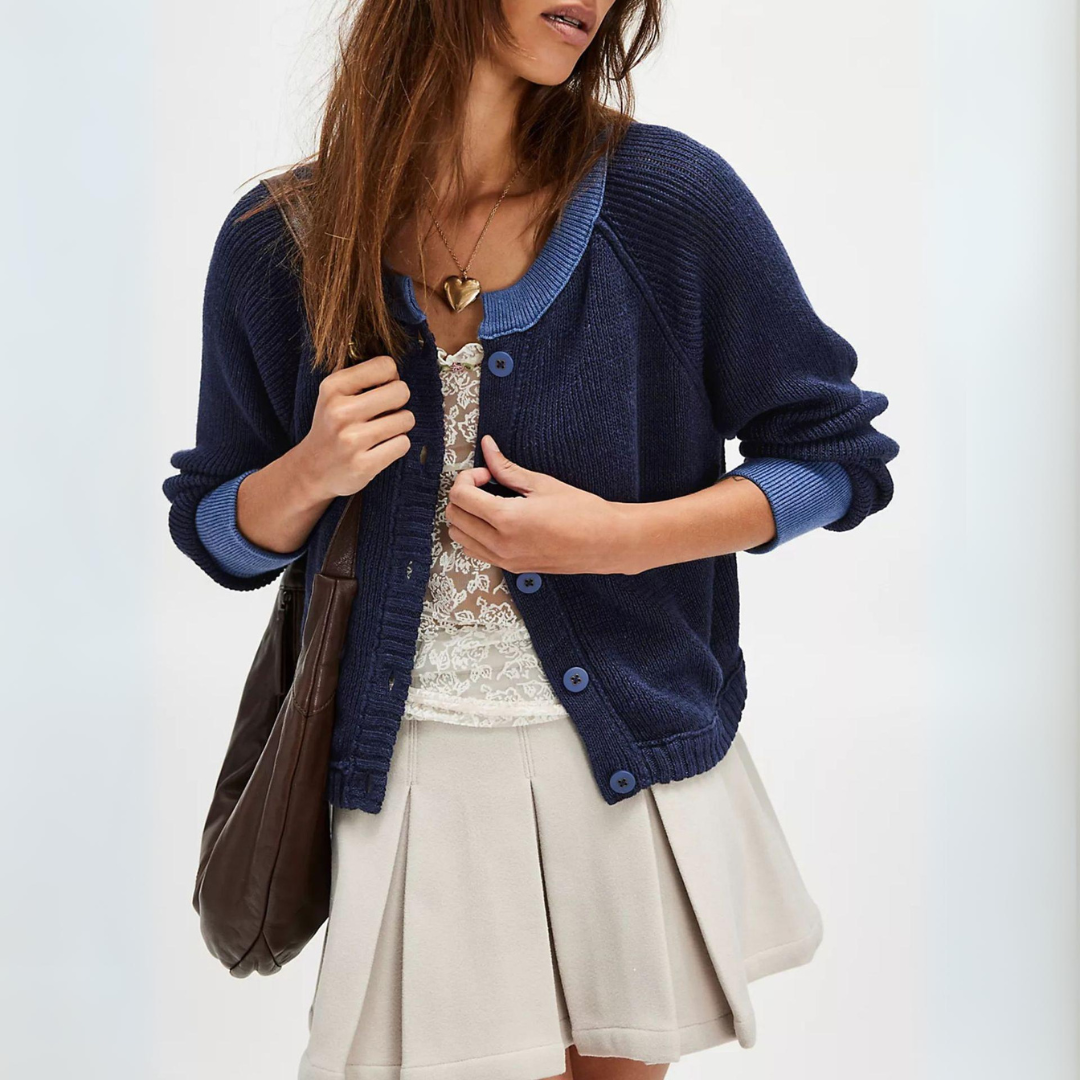 Katia | Cozy cardigan with contrasting stripes and button placket