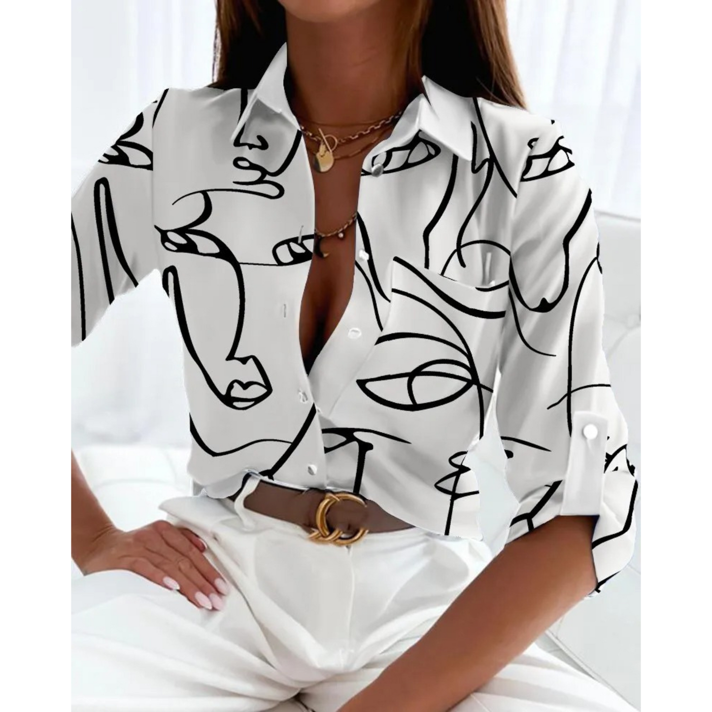 Alice | Elegant women's blouse in business style with a lined print