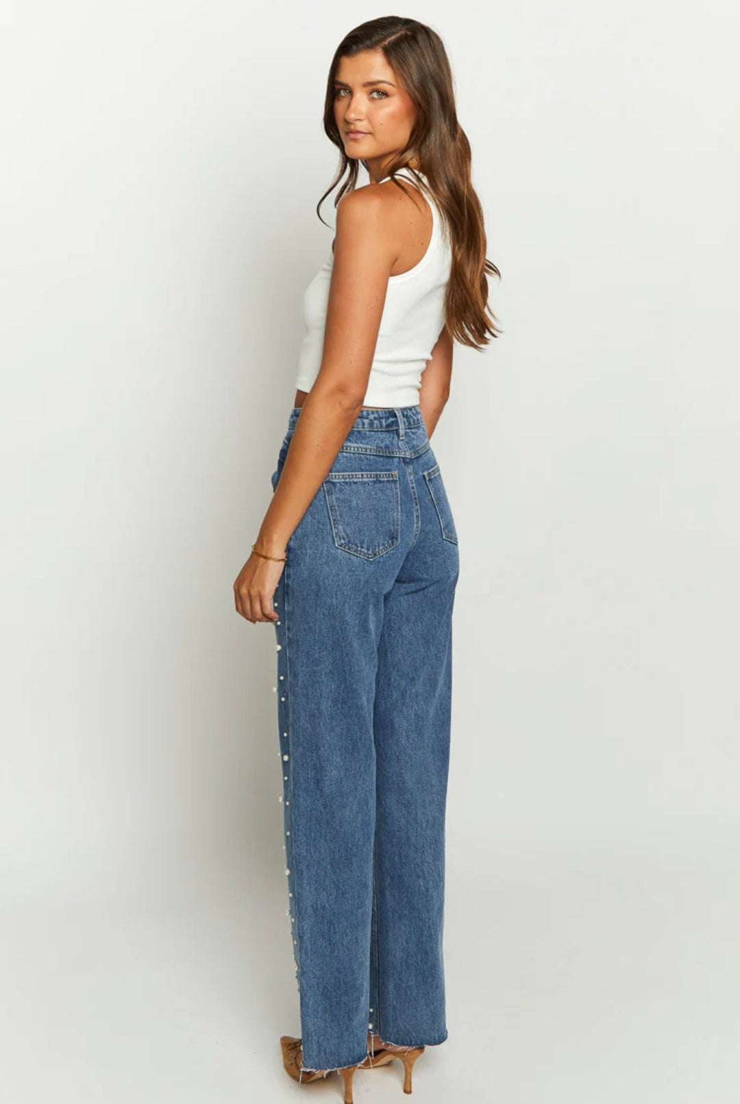 Beate® | Women'S High Waist Beaded Jeans Cargo