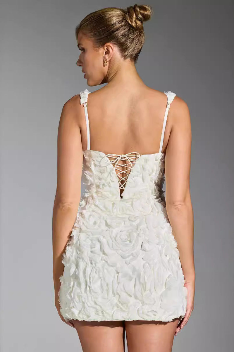 Rebeca® | Corset Mini Dress With Floral Appliqué In White