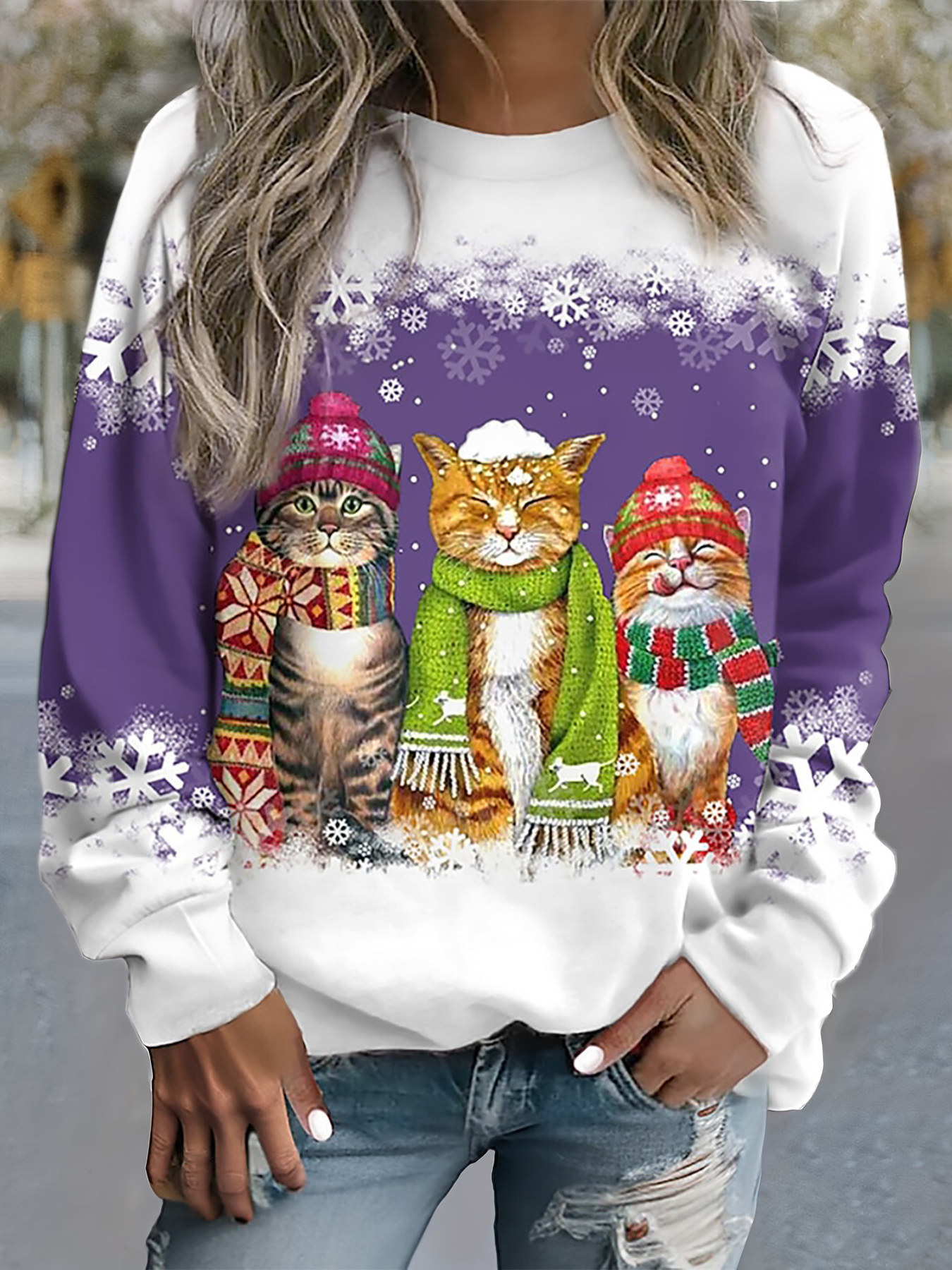 Lourdes® | WARM WINTER TOP WITH SNOW CAT PRINT