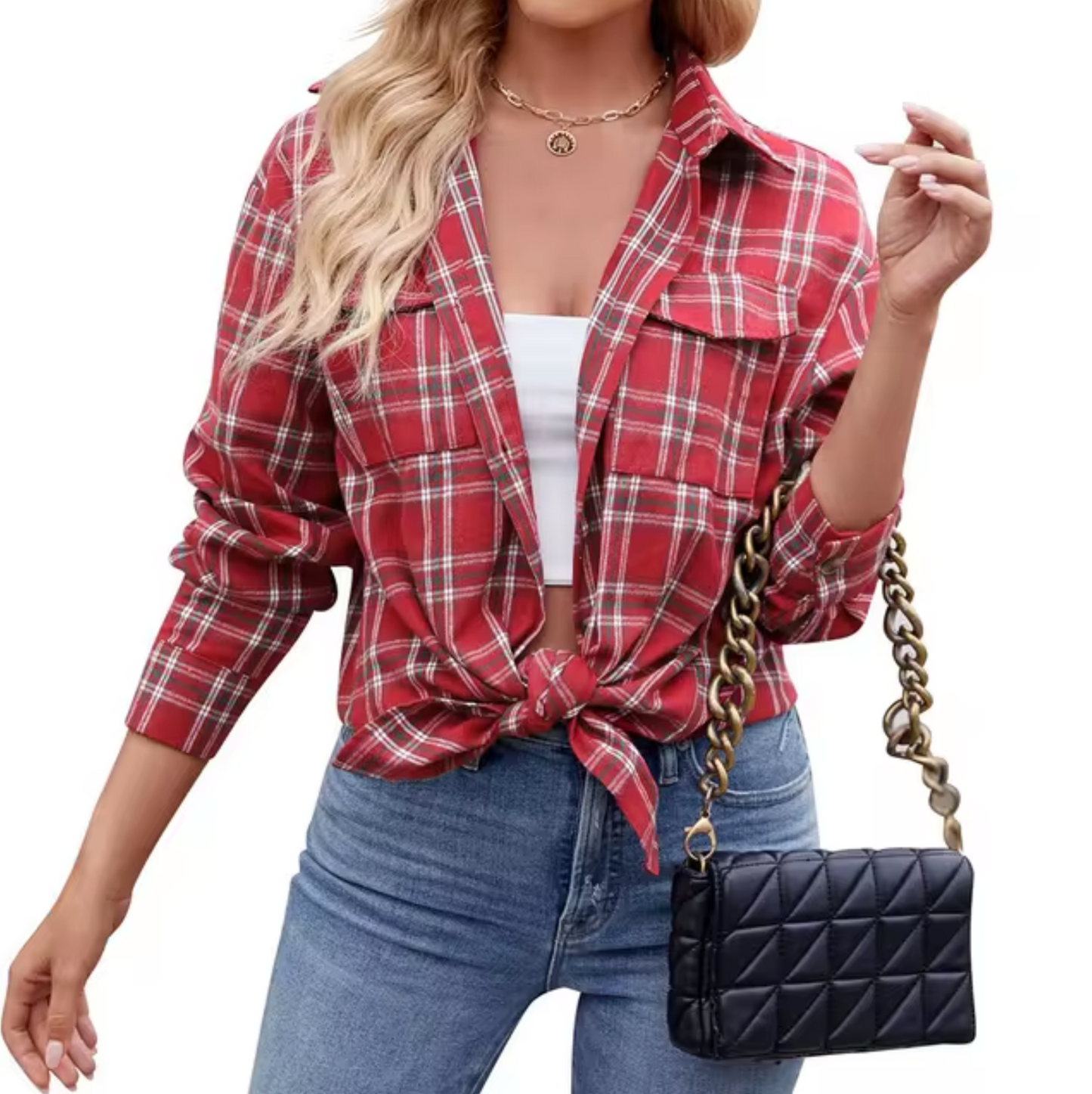 Ella® | Long Sleeve Checkered Shirt
