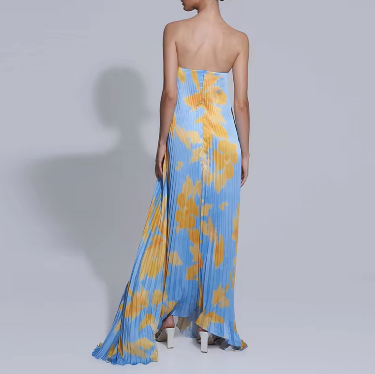 Silvana® | Floral Strapless Pleated Long Dress