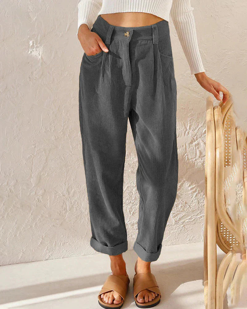 Fabiana® | High-Waisted Cotton Corduroy Pants