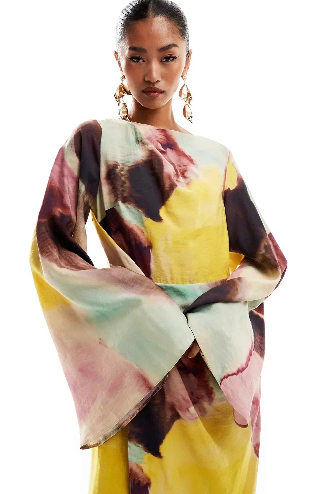 Mila® | Ultra-Long Dress With Abstract Watercolor Print