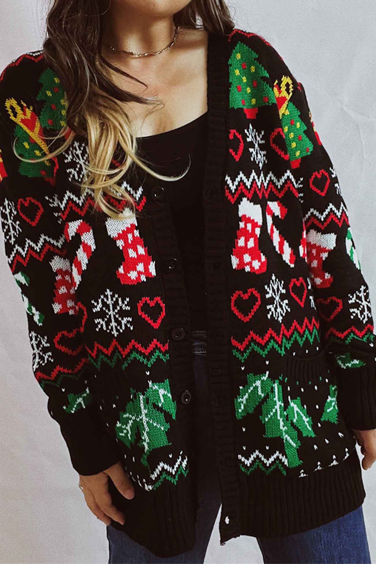 Cristiana | Contrasting jacquard V-neck cardigan