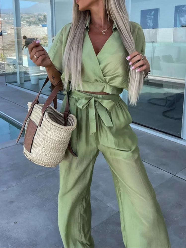 Tea® | Elegant V-Neck Top And Pants Set