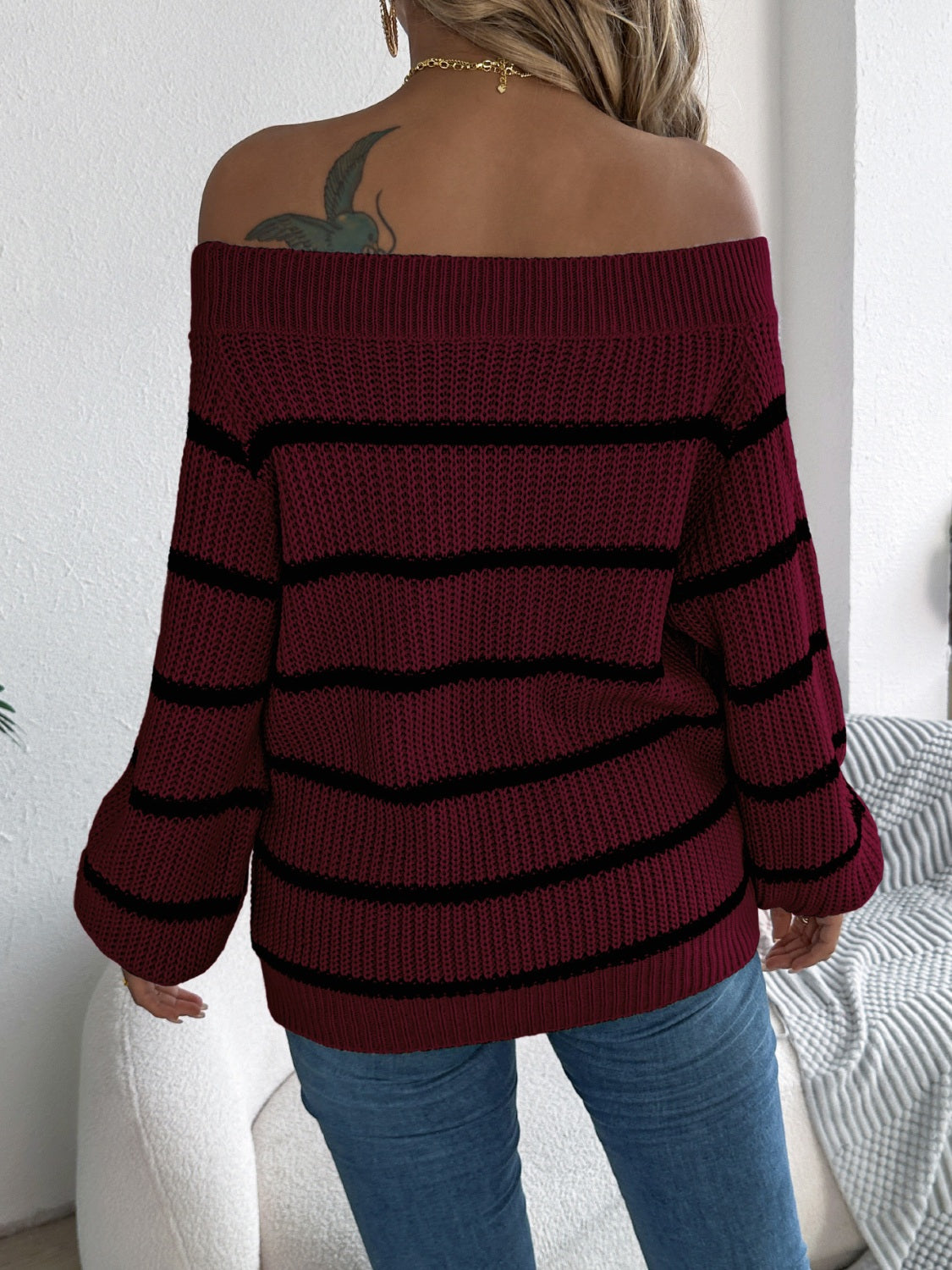 Dorotea | Striped off-the-shoulder long-sleeve sweater