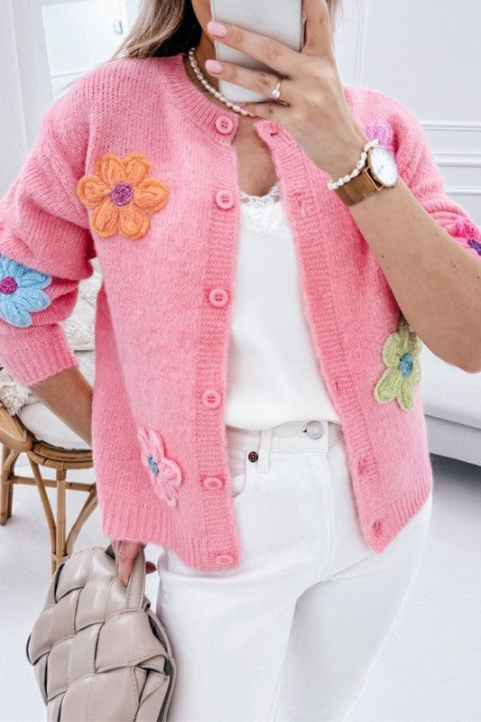 Nadine | Knitted cardigan with floral pattern and buttons
