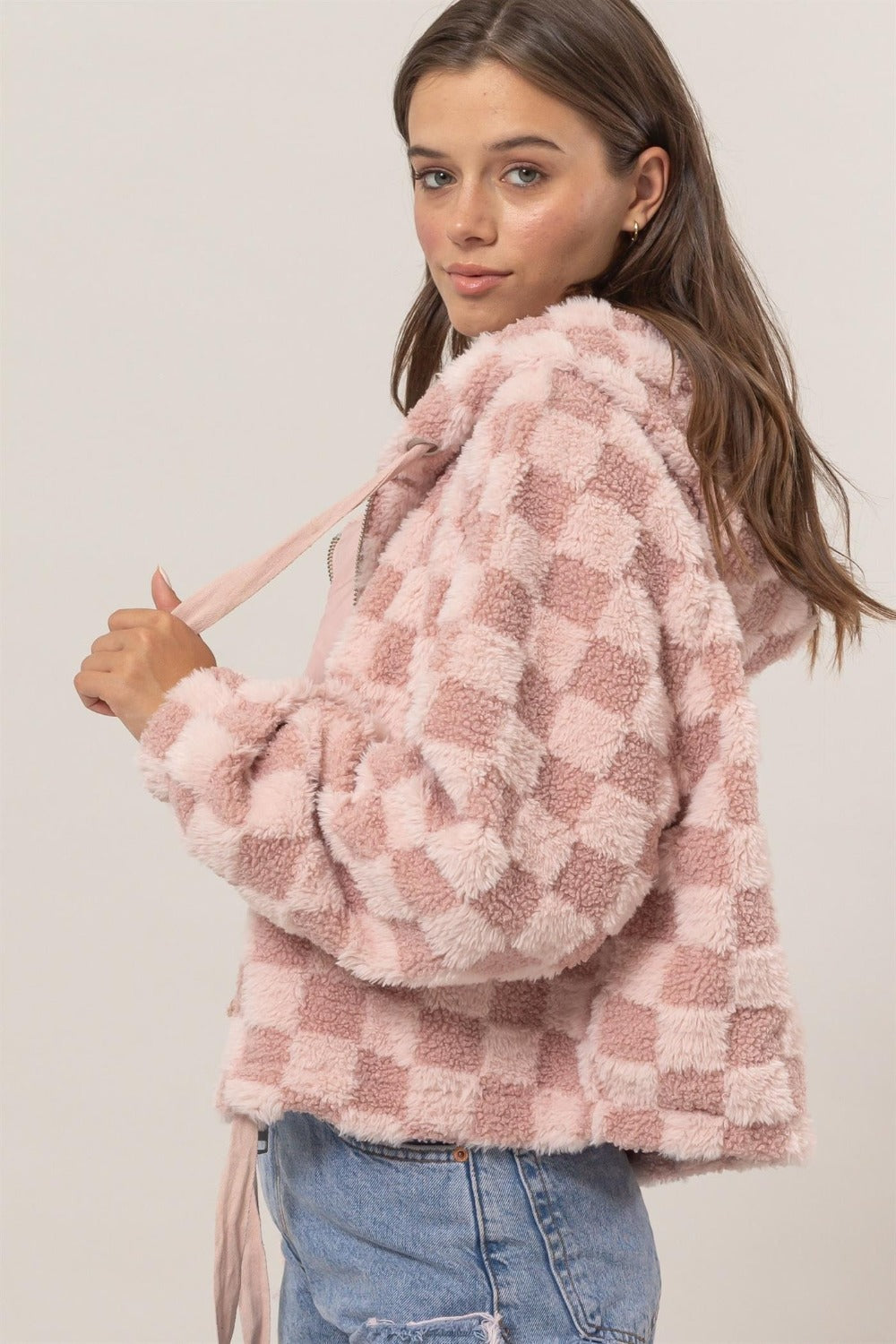 Silvia | Checked Sherpa zip hoodie jacket