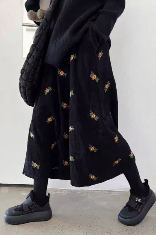 Printed Corduroy A-Line Skirt