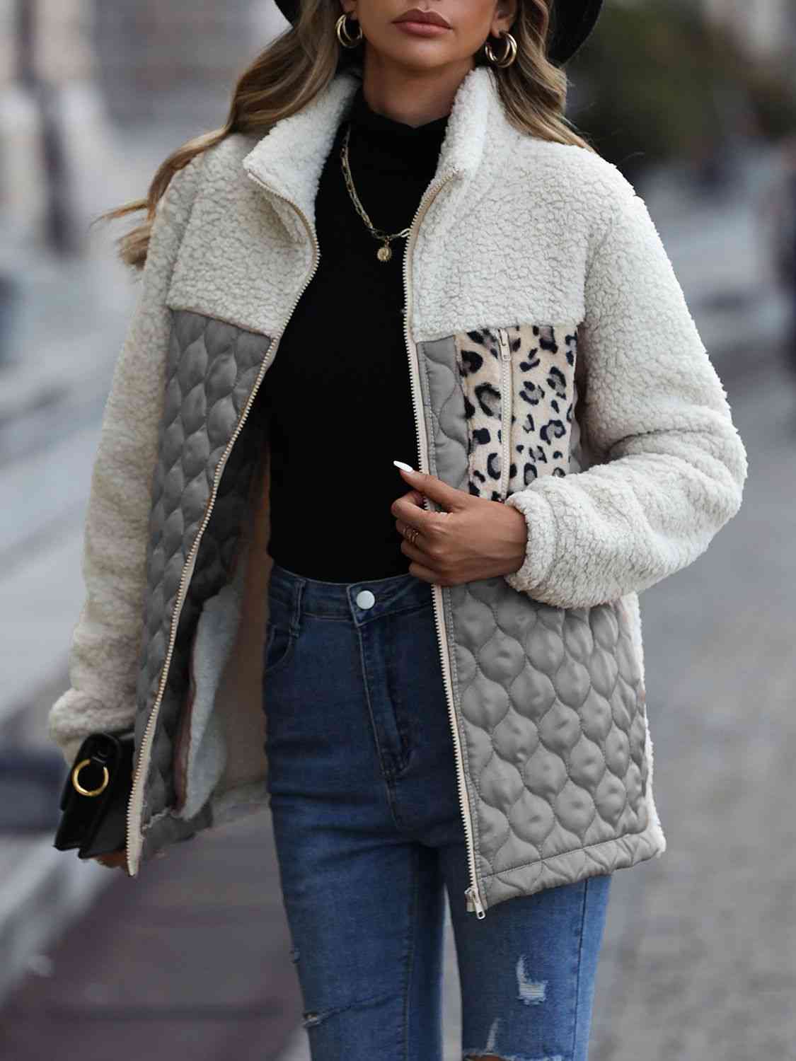 Iliana | Annette leopard print color block zip jacket