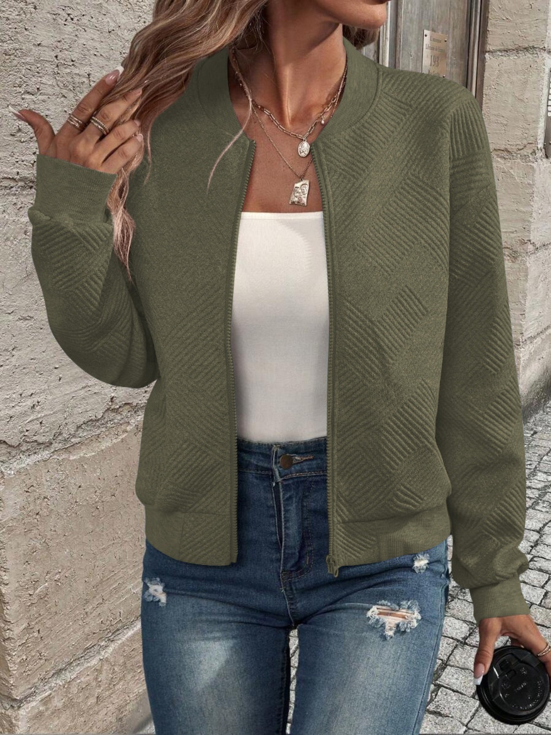 Stefanie | Structured long sleeve jacket with zip fastening