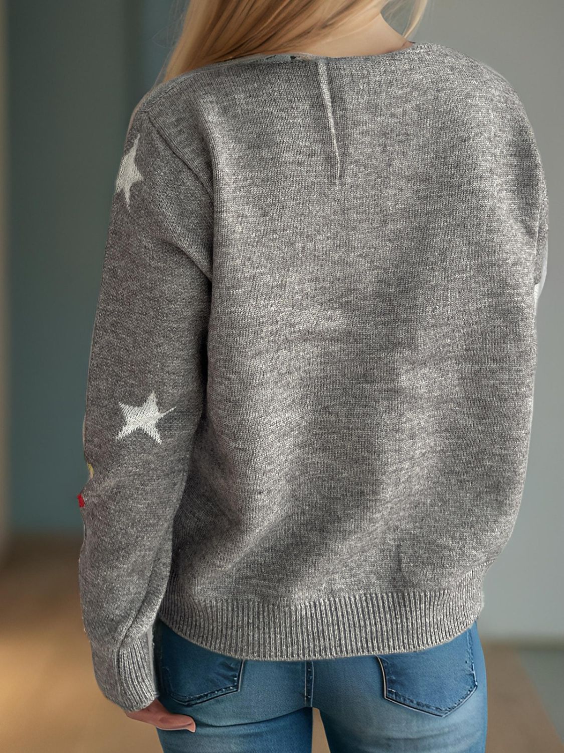 Justina | Candy Cane & Star button-front long-sleeved cardigan.