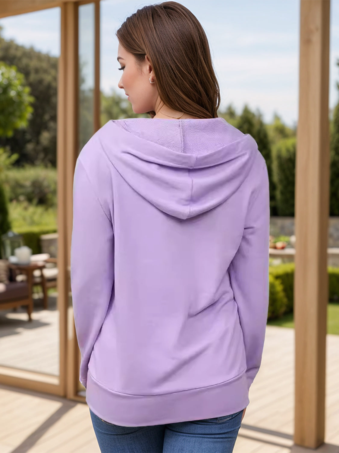 Elvia | Full size long sleeve drawstring half zip hoodie
