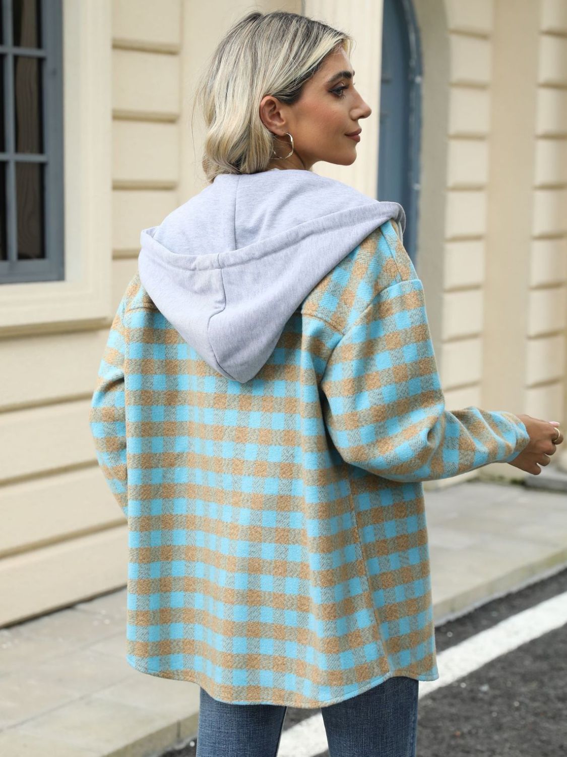 Ramona | Checked drawstring hooded jacket with long sleeves