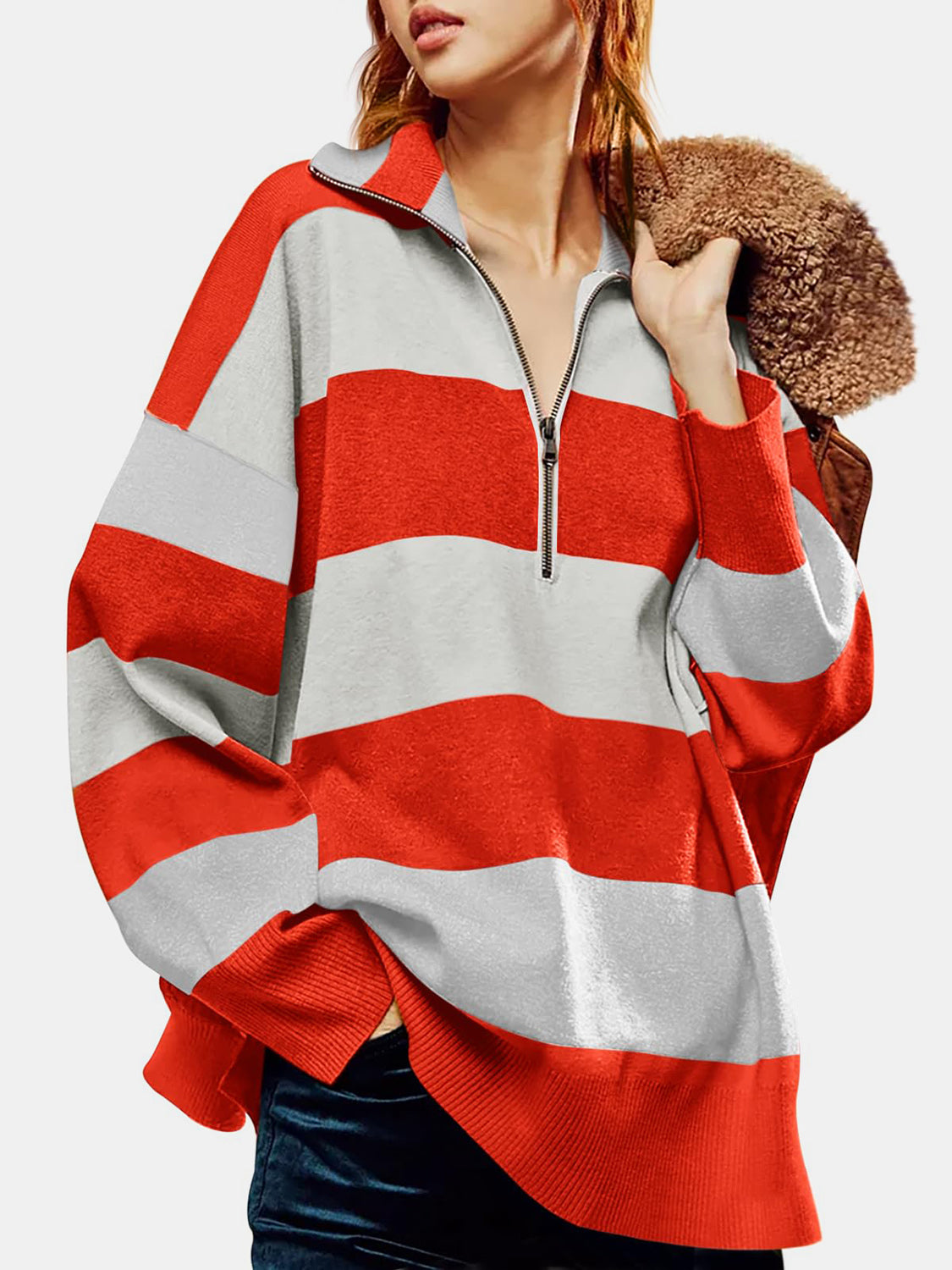 Lidia | Color block half zip sweater with long sleeves