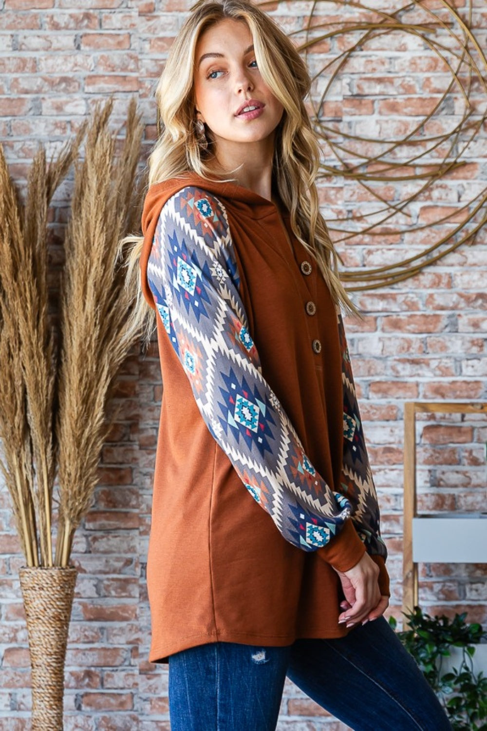 Rita | Heimish full size half button long sleeve hooded top