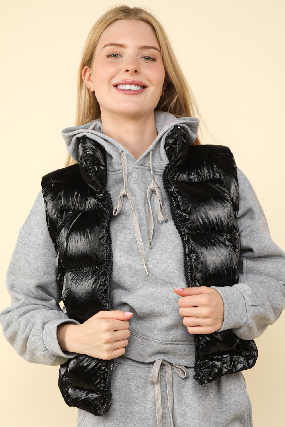 Dagmar | Shiny metallic puffer vest with zip fastening