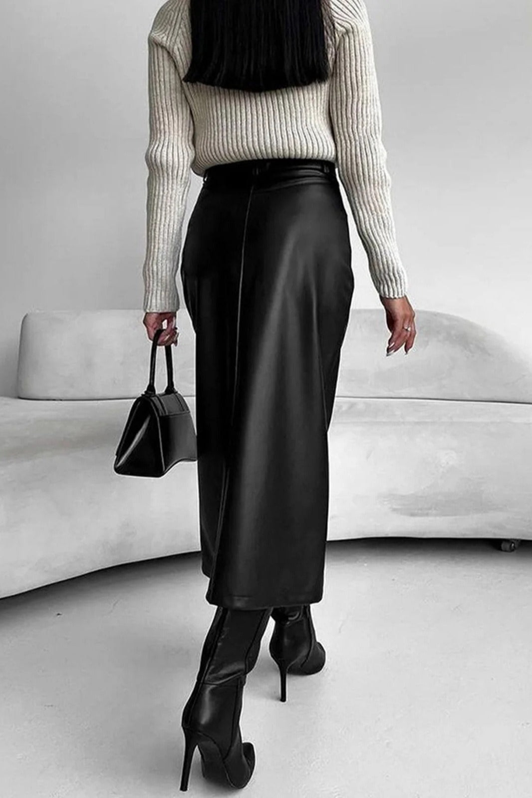 Vintage Leather High Waist Split Skirt