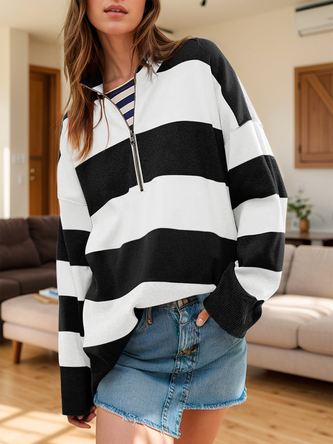 Lidia | Color block half zip sweater with long sleeves