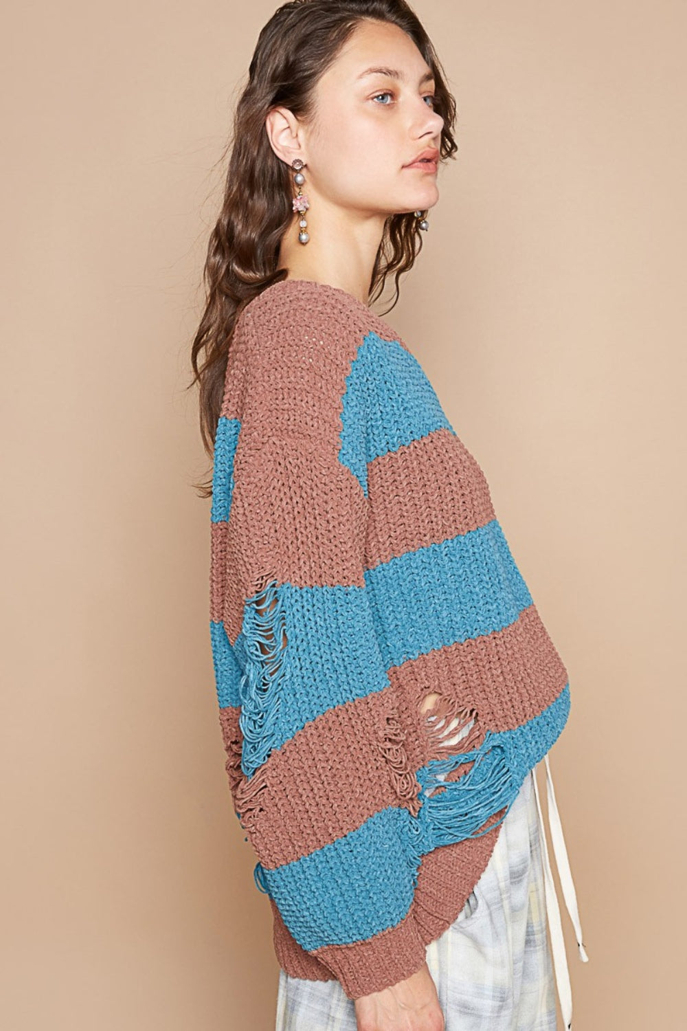 Julia | Striped, long-sleeved sweater with a used look