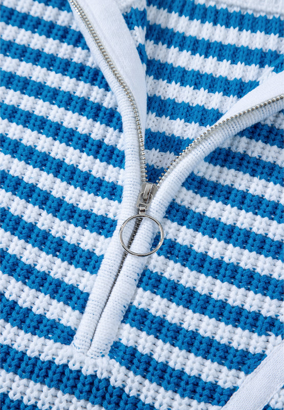 Amelia | Striped long sleeve sweater with half zip and stand-up collar