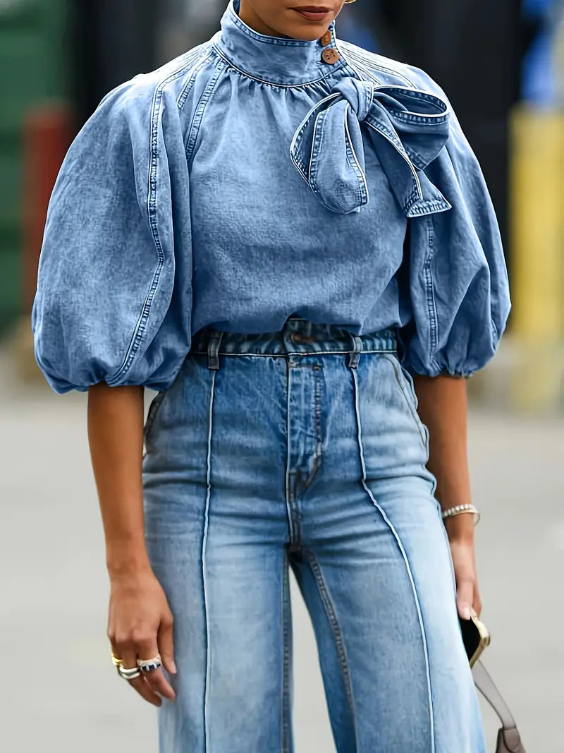 Zita® | Elegant Denim Top With A High Neck