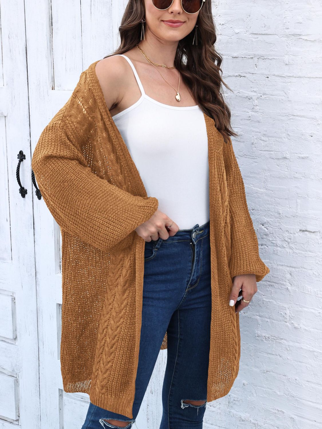 Estela | Cable knit cardigan with open front and long sleeves