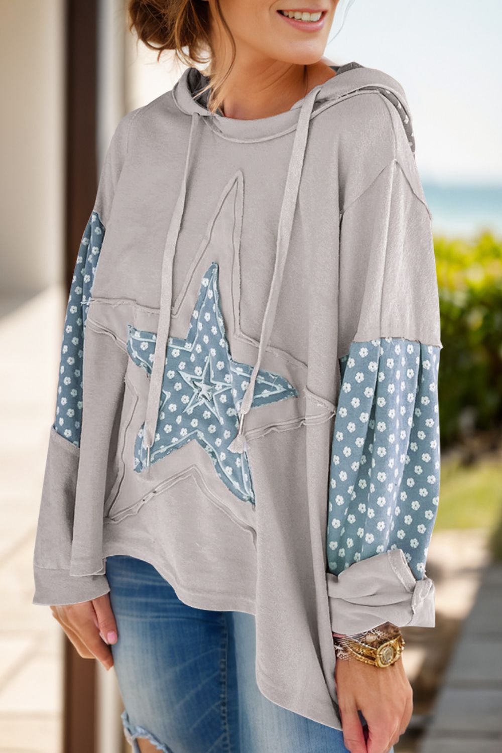 Paola | Long sleeve drawstring hoodie with star motif
