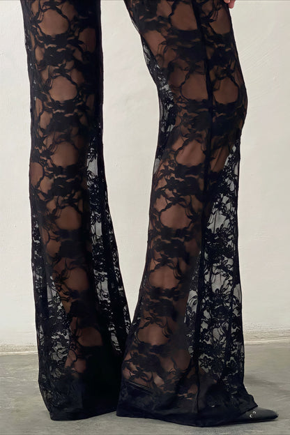 Lace Cutout High-Waisted Flared Pants
