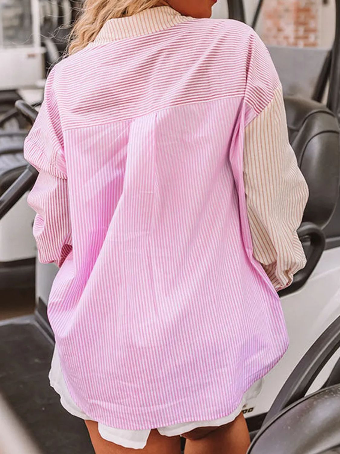 Nadia | Oversized striped long sleeve collared shirt