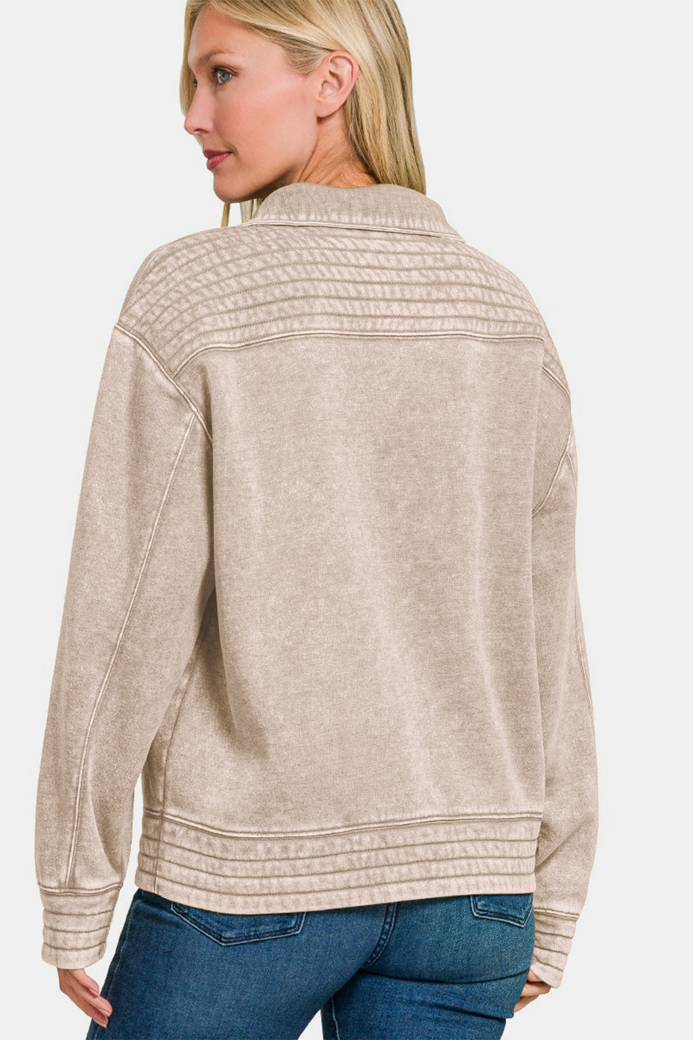 Adriana | Zenana Acid Washed Half Snap Fleece Sweatshirt