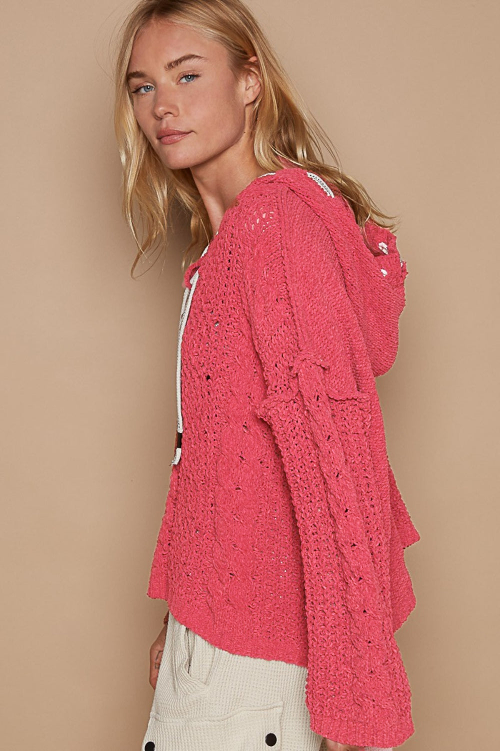 Stefanie | Chenille cable knit sweater with hood
