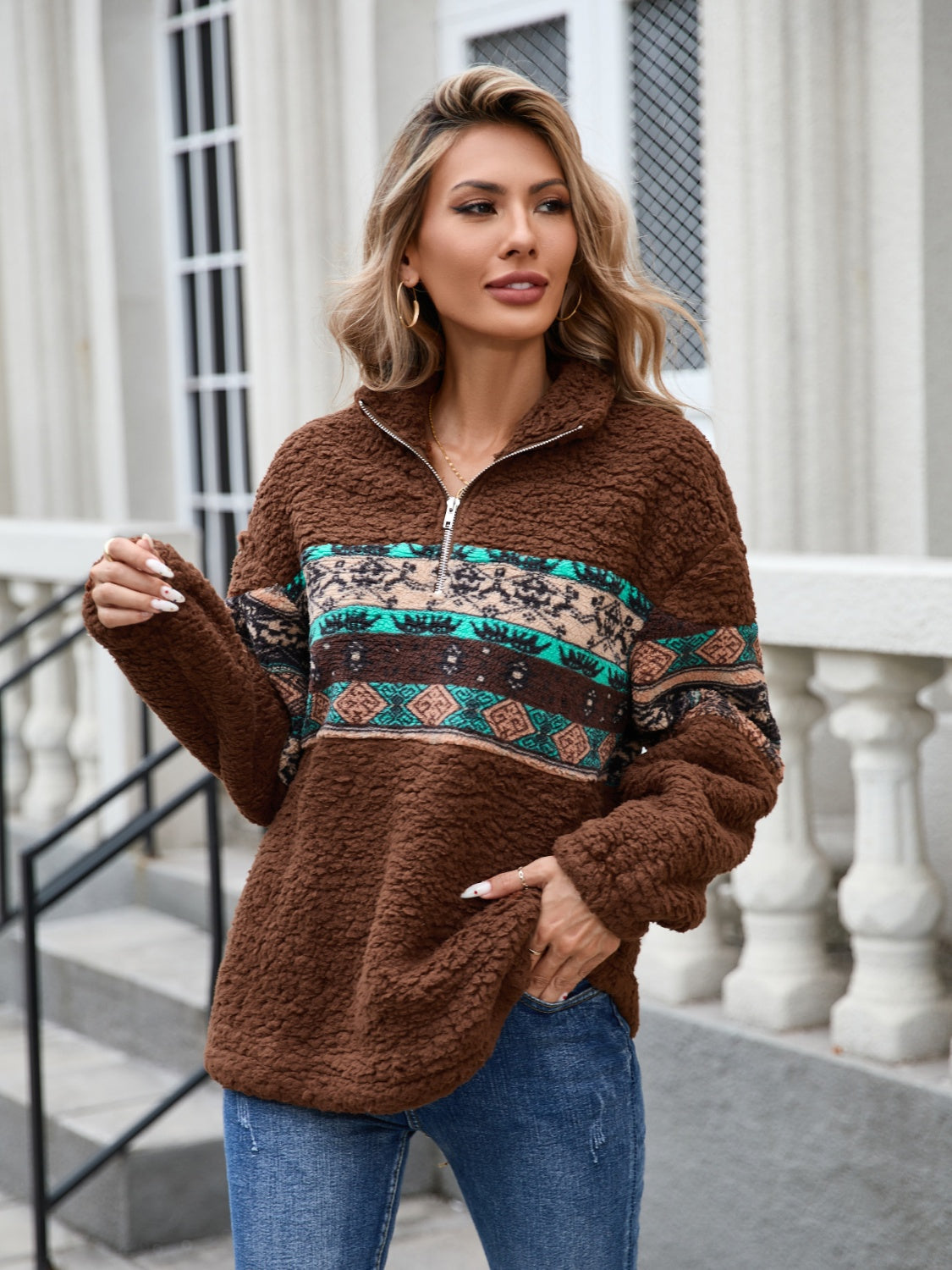 Judith | Long sleeve fuzzy half zip top