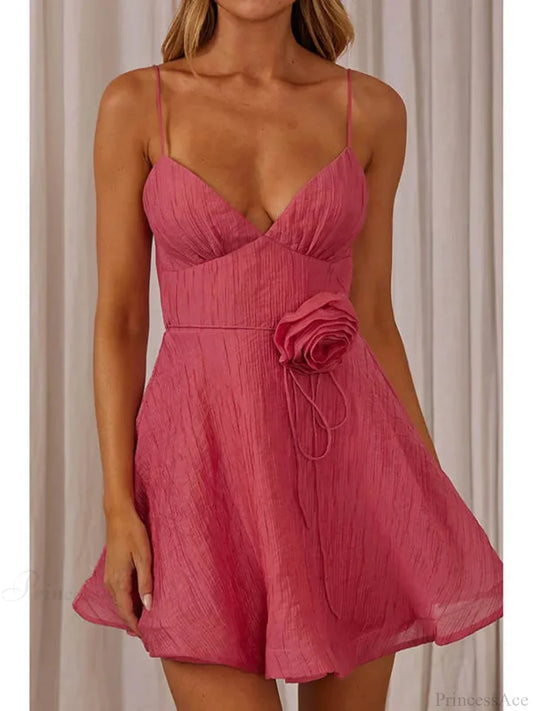 3D Floral V-Neck Mini Dress