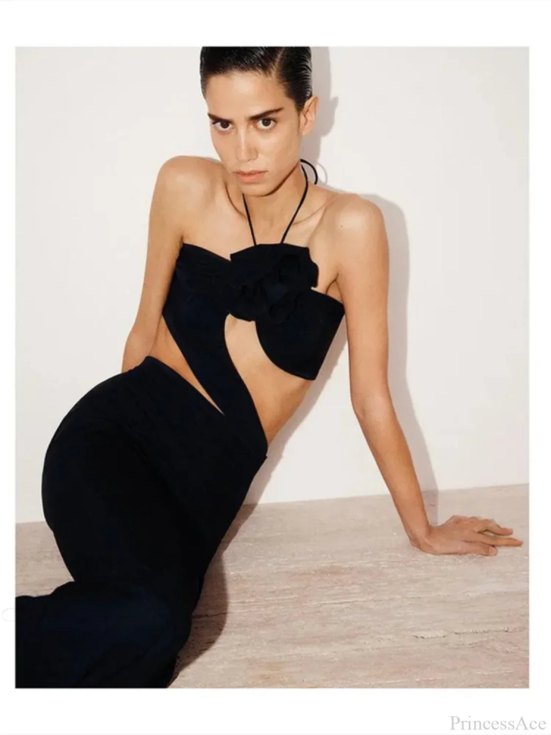 3D Flower Hollow Black Bodycon Party Dress