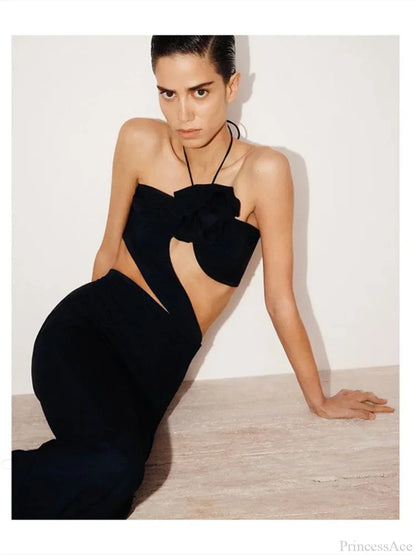 3D Flower Hollow Black Bodycon Party Dress