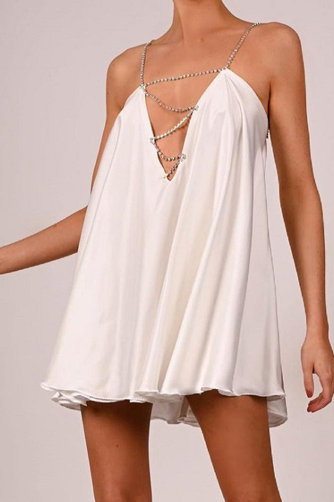 Sexy Chain Deep V Backless Party Dress