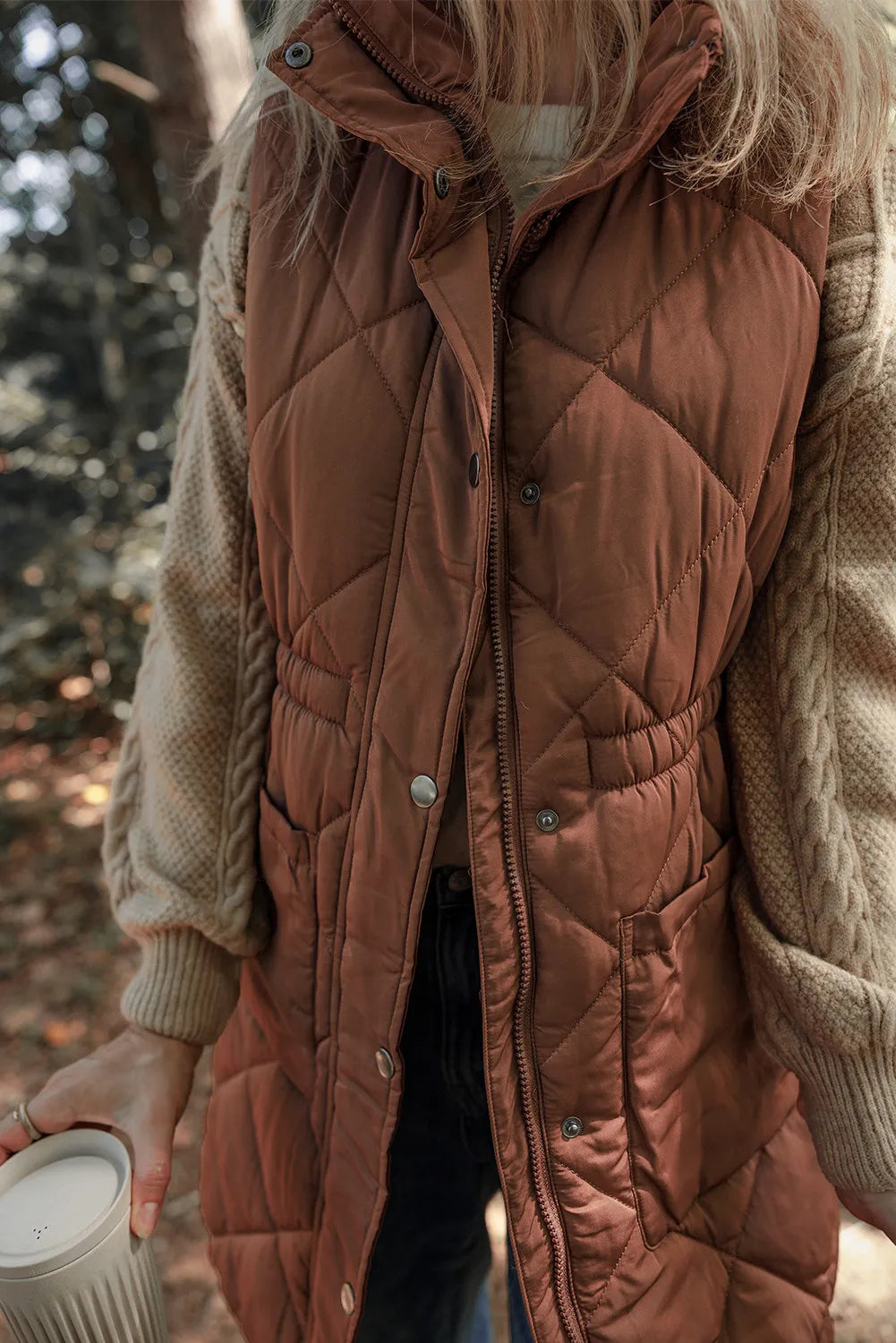 Silvia | Vest coat with zipper and buttons and pockets