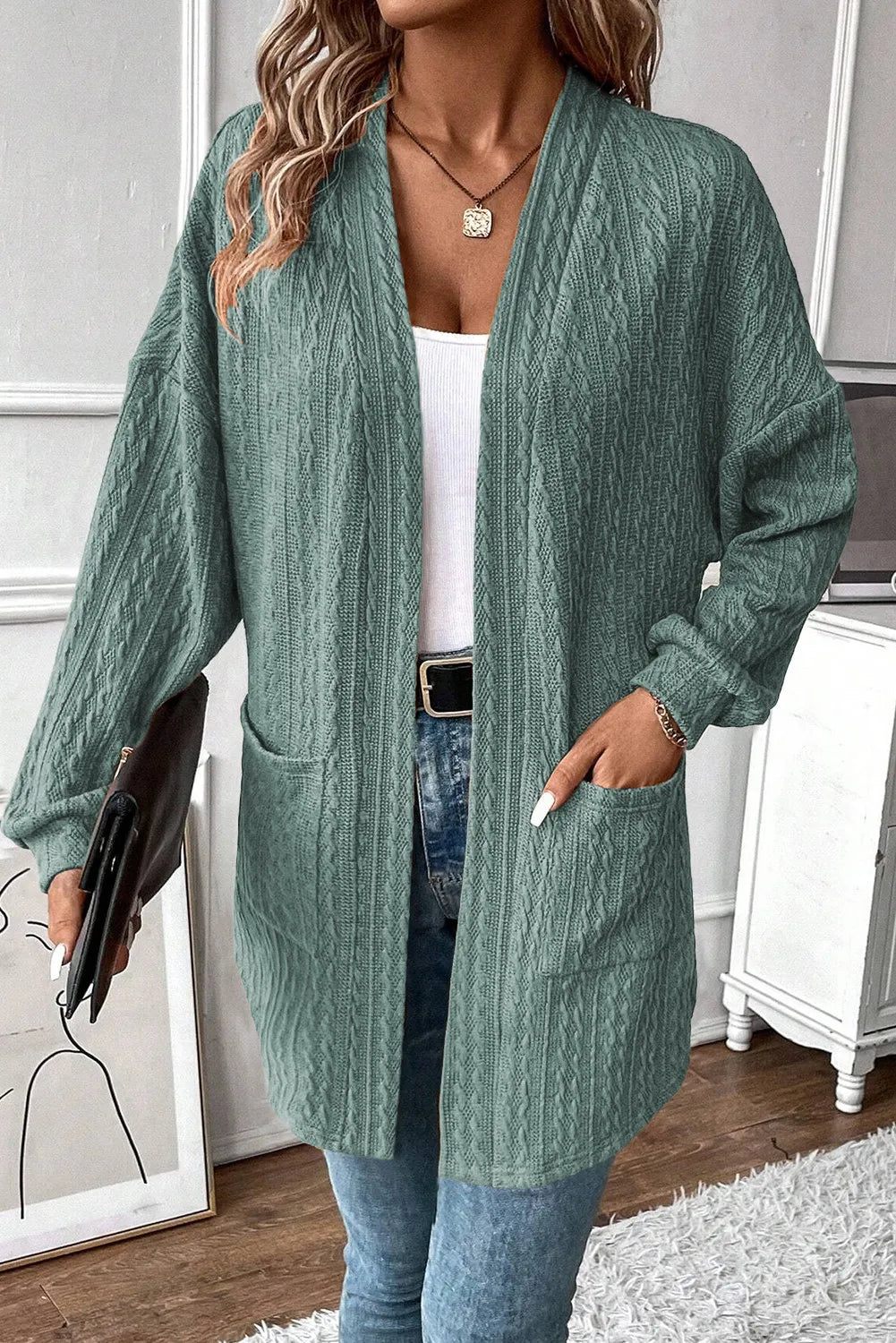 Wendy | Structured open front long sleeve cover with pockets