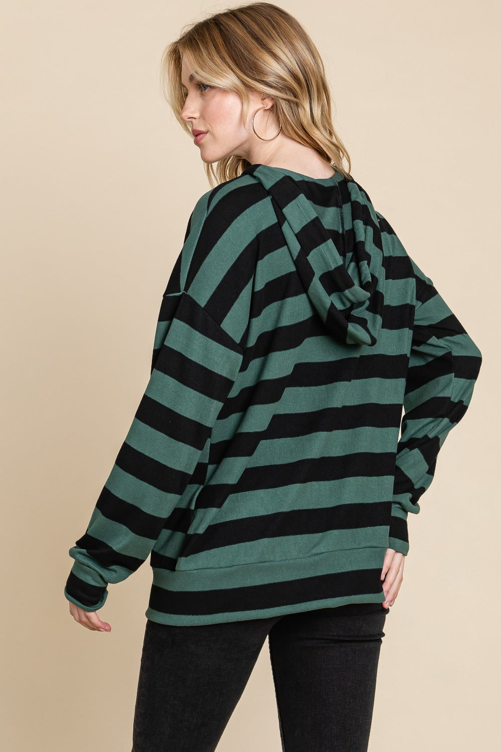 Antonella | BOMBOM drawstring hoodie with stripes and low shoulders