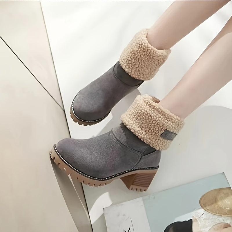 Cecilia | Solid color, plush-lined ankle boots with a thick heel