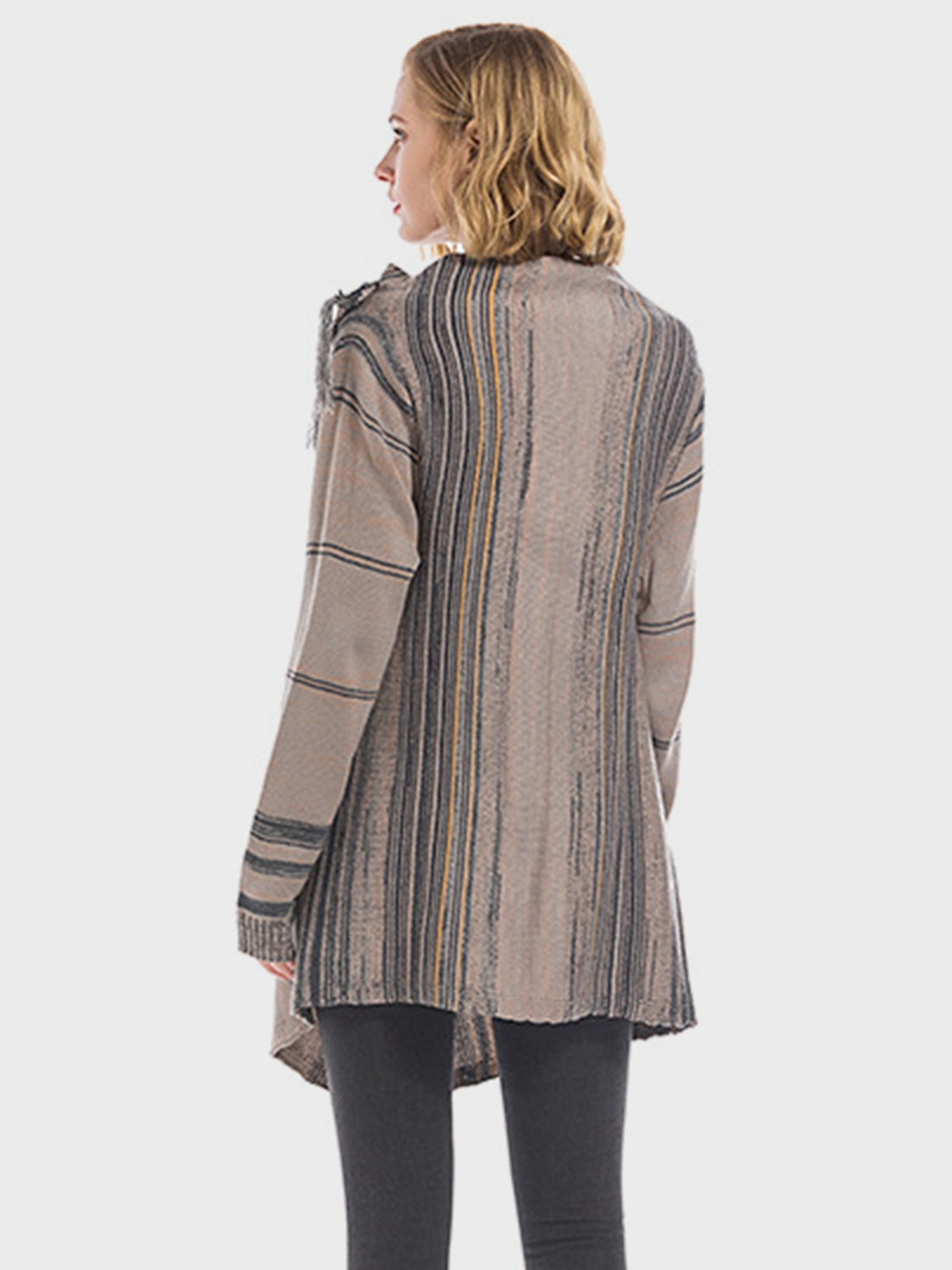 Dagny | Long sleeve cardigan with tassel stripes and open front
