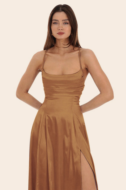 Satin Square Neck High Split Bodycon Party Dress