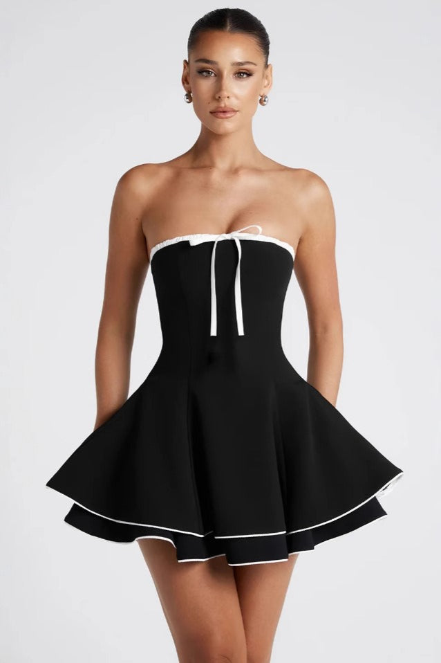 Contrast Bustier Lace-up Back Cocktail Dress