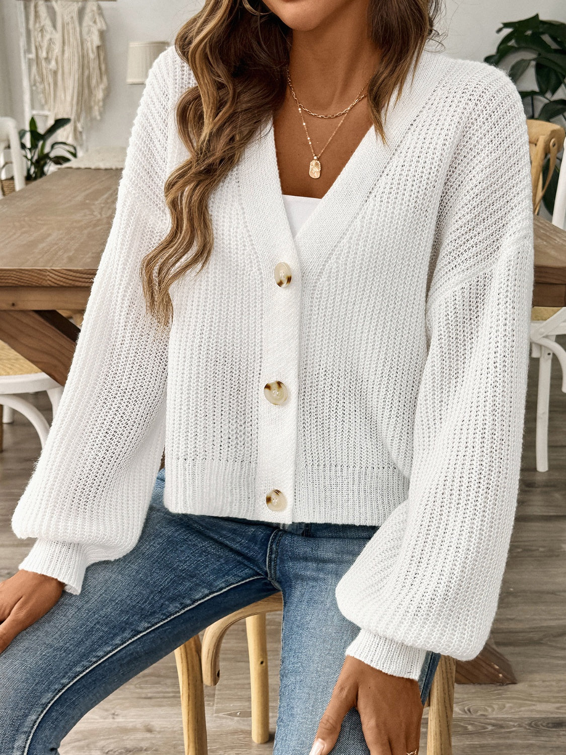 Annelies | Long sleeve cardigan with V-neck and buttons