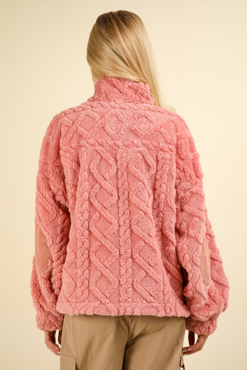Eva | Fluffy cable knit fleece half zip sweatshirt